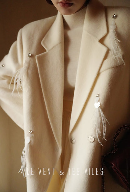 LE VENT&TES AILES luxury wool reversible ostrich feather blazer coat-MAVS.