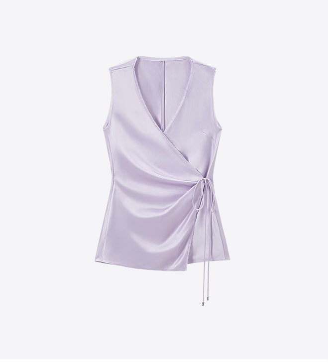 COMME MOI  purple V-neck lace double-sided satin vest top - SOFIA.