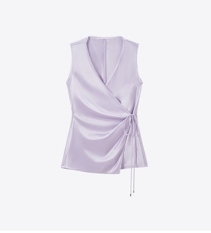 COMME MOI  purple V-neck lace double-sided satin vest top - SOFIA.