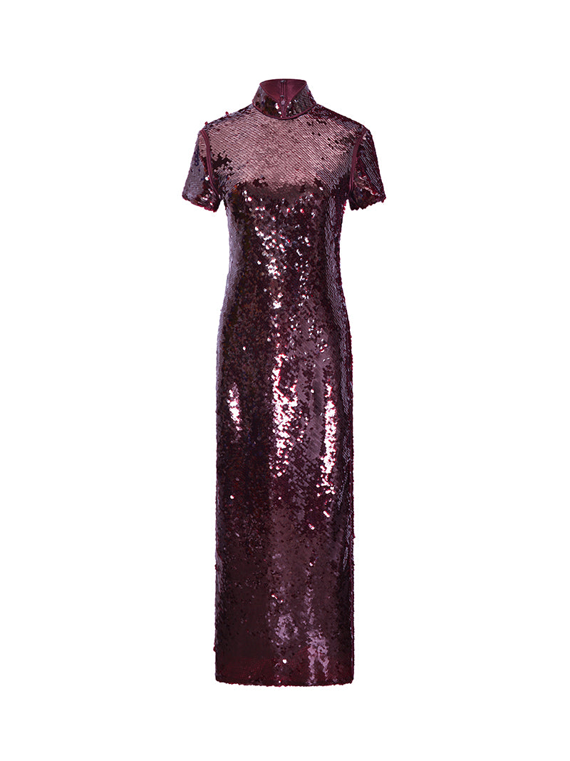M essential Mackay designer embroidered long cheongsam sequin dress - ques
