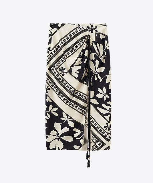 COMME MOI  black and white printed slit hip skirt - JENIFER.