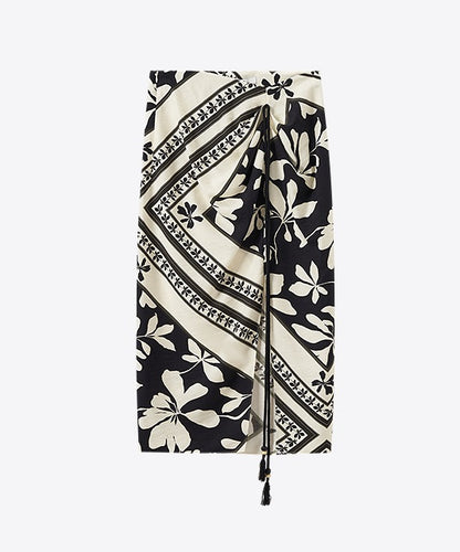 COMME MOI  black and white printed slit hip skirt - JENIFER.