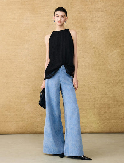 HECO Chinese style wrinkle elastic crew neck vest  age-reducing top - CAST.