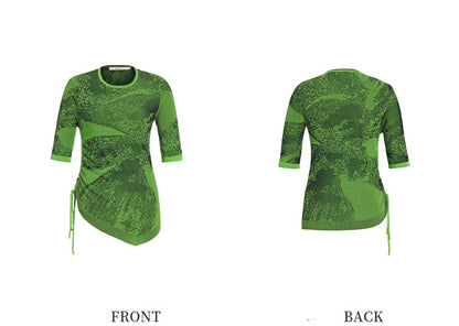 ZHUCHONGYUN Summer Green Drawstring Crew Neck Mid-Sleeve Knit Top-ARIANA.