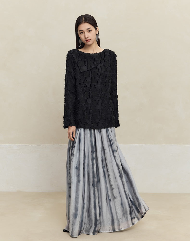 HECO tie-dye chiffon pleated long gray brown skirt women - all.