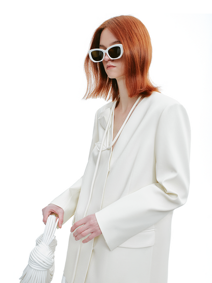 YES BY YESIR | Calla Lily Monroe Loose White Blazer -VIRELIA.