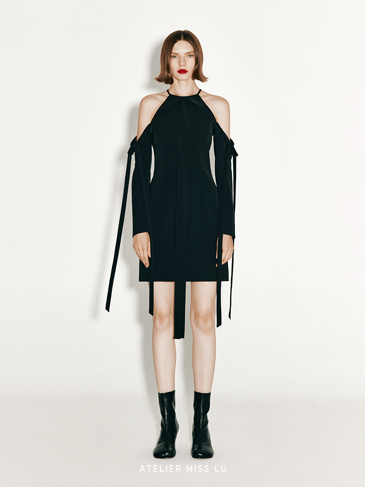 ATELIER MISS LU multi-ribbon design slim-fitting dropped-shoulder dress - HAZEL.
