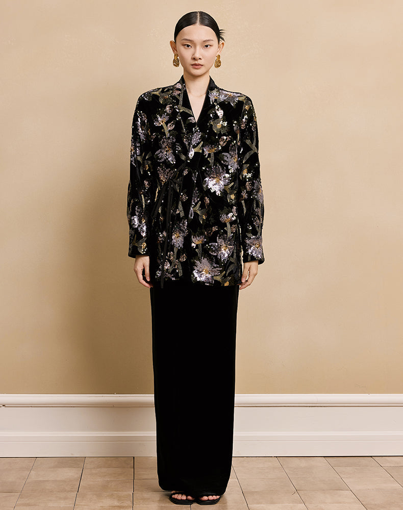 HECO velvet bottom plant embroidery sequin  JACKET - AMAYA.