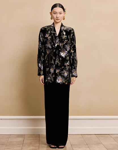 HECO velvet bottom plant embroidery sequin  JACKET - AMAYA.
