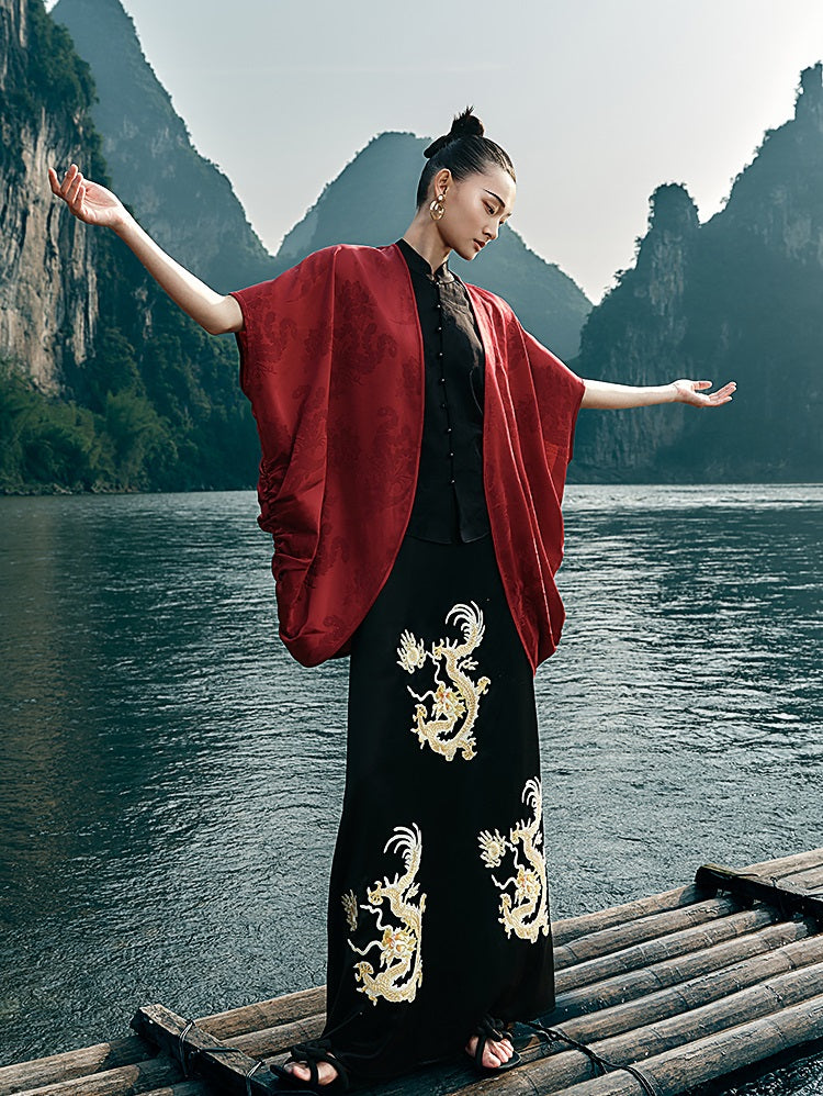 HECO Chinese Embroidery Golden Dragon Acetate Skirt - ALPHA.