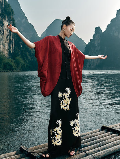 HECO Chinese Embroidery Golden Dragon Acetate Skirt - ALPHA.