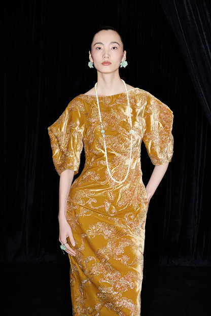 M essential Mackay designer Juyi velvet stand-up irregular silhouette top - TINA .