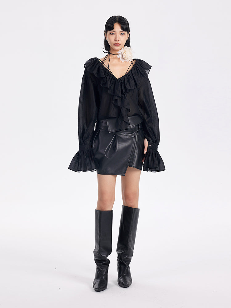 TINY IN pu black leather short skirt - MAI