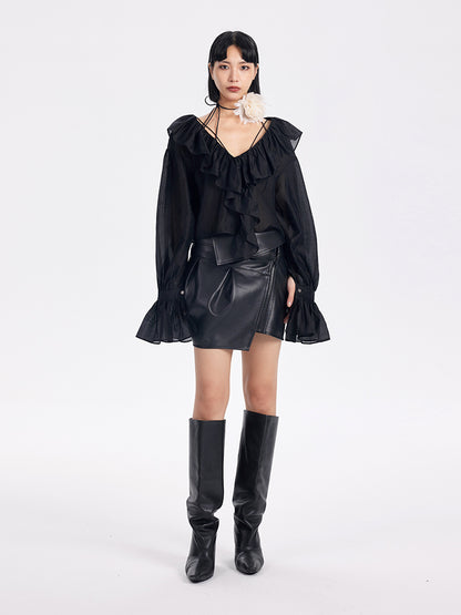 TINY IN pu black leather short skirt - MAI