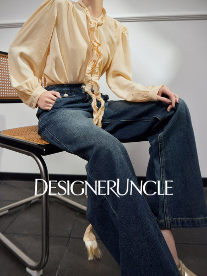 DGU "Lan Shape" Blue Jeans New Retro Wide-leg High-Waist Slimming Versatile Pants - VIE ?