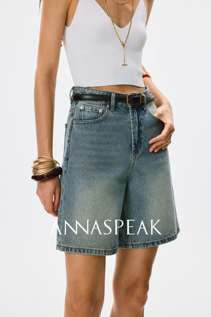 ANNASPEAK  denim Bermuda denim shorts-WAA.