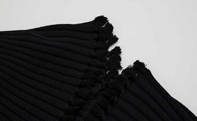 ZHUCHONGYUN black knot tassel sheep wool knit cardigan jacket-DOMEL.