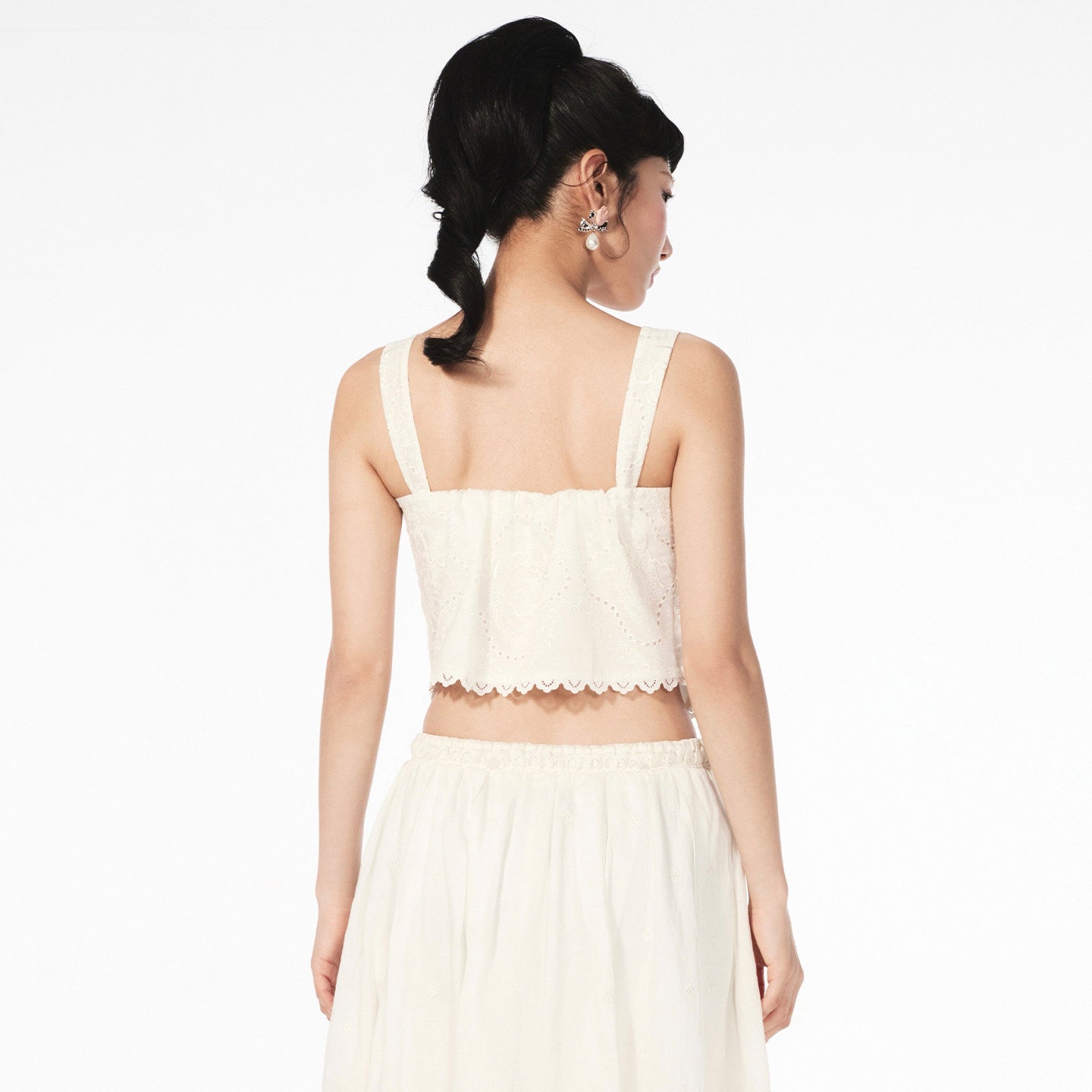 FAME rococo embroidered beaded fake two-piece camisole top - FIONA