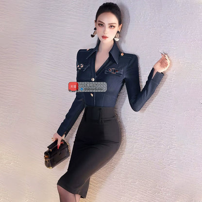 VJE denim women's shirt slim long-sleeved top - JACK.