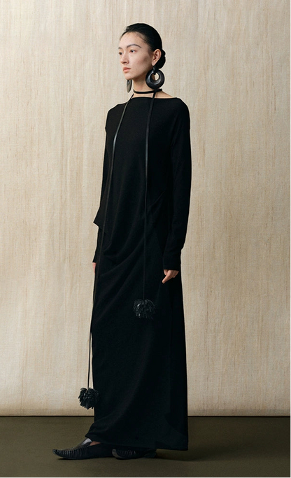 ZHUCHONGYUN  black sheep wool slim long knitted dress--SIMI.