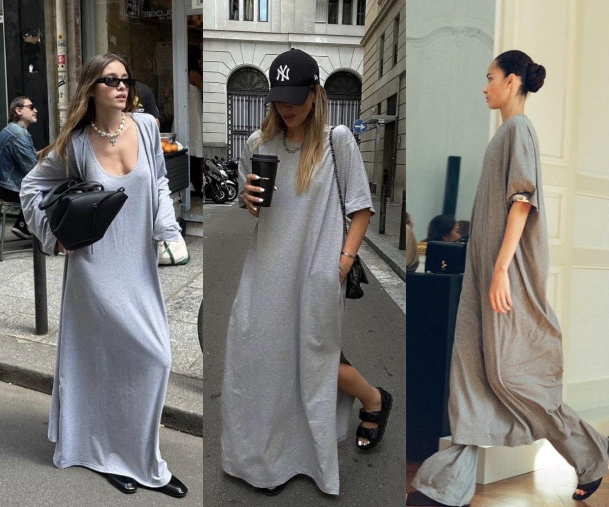 PIAOIN minimalist style nude tencel wool t-shirt skirt versatile dress -LYDIA