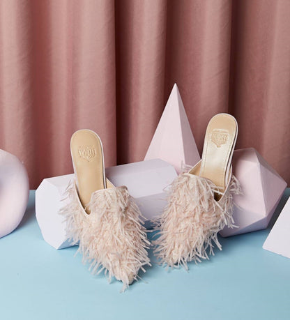 B-FEI fringed sandals slippers mules kitten heels-MUMT.