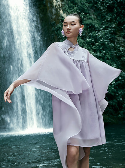 HECO [Feng Wu Clear Sleeves] New Chinese Standing Collar Buckle Flowing Dress- CLOAK.