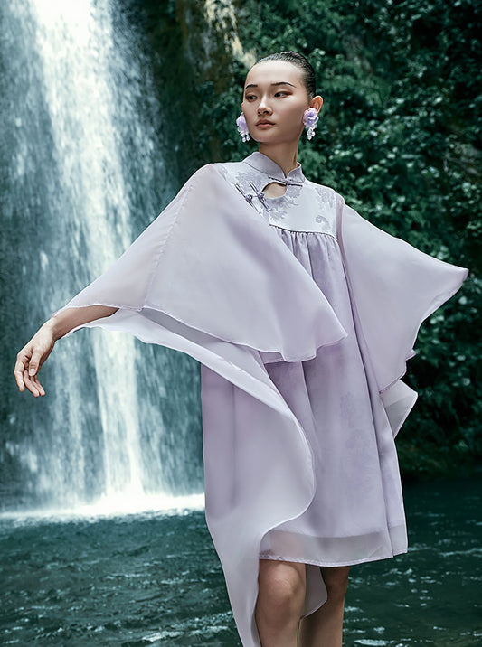 HECO [Feng Wu Clear Sleeves] New Chinese Standing Collar Buckle Flowing Dress- CLOAK.