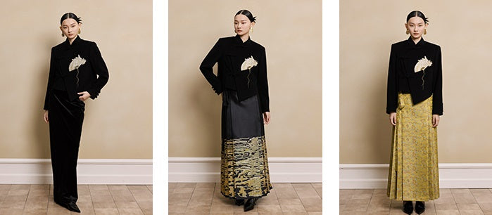 HECO Camellia Embroidered Tweed Short Jacket - crow.