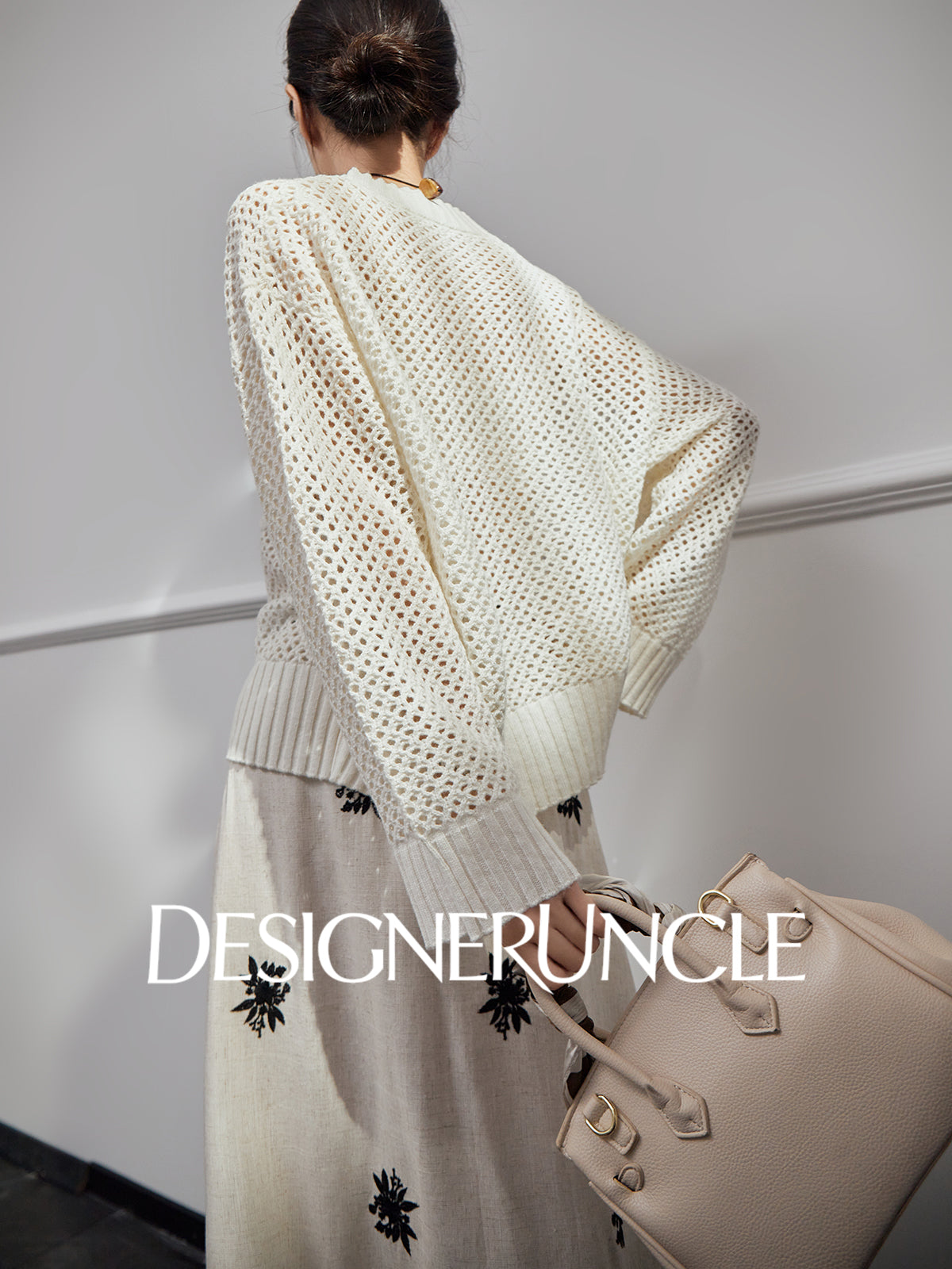 DGU|White sweater new loose design niche pullover light luxury hollow knitted top - BEHOLD.