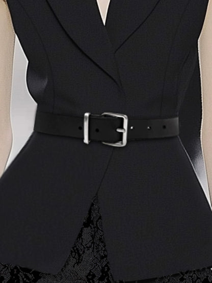 AUI Black  Professional Short Small Blazer Sleeveless Slim Suit -  Ha-yoon.
