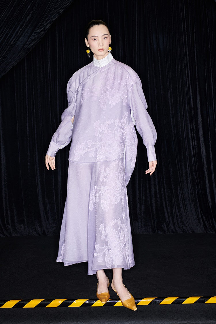 M essential Mackay designer taro jacquard silhouette placket shirt - JESSY.