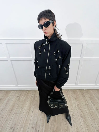 ANNAKIKI acetate wool four-pointed star metal ring jacket-YAXUAN