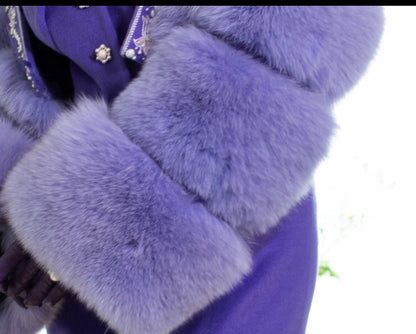 Magic Q's exclusive elegant purple heavy embroidered fox fur short coat - uiew