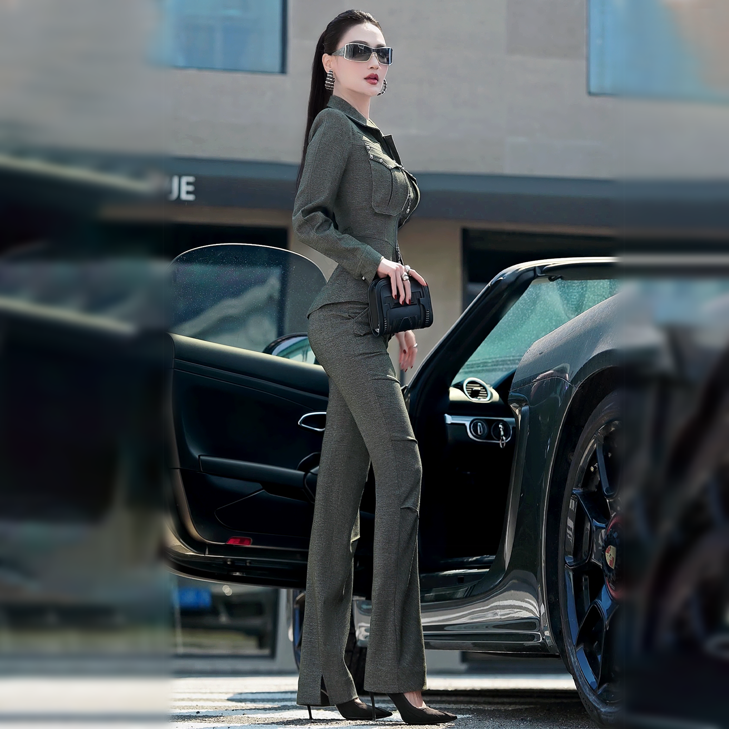 VJE denim top straight-leg pants two-piece set suit-MEA.