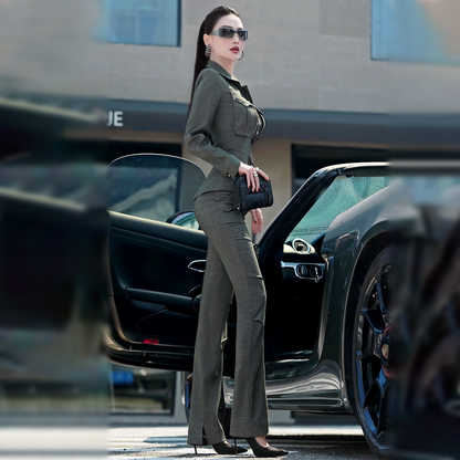 VJE denim top straight-leg pants two-piece set suit-MEA.