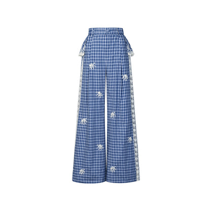 FAME plaid beaded cut-out patchwork trousers straight slacks - TREVOR