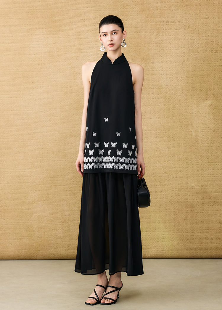 HECO Chinese butterfly sequin fake two-piece dress - CROWN.