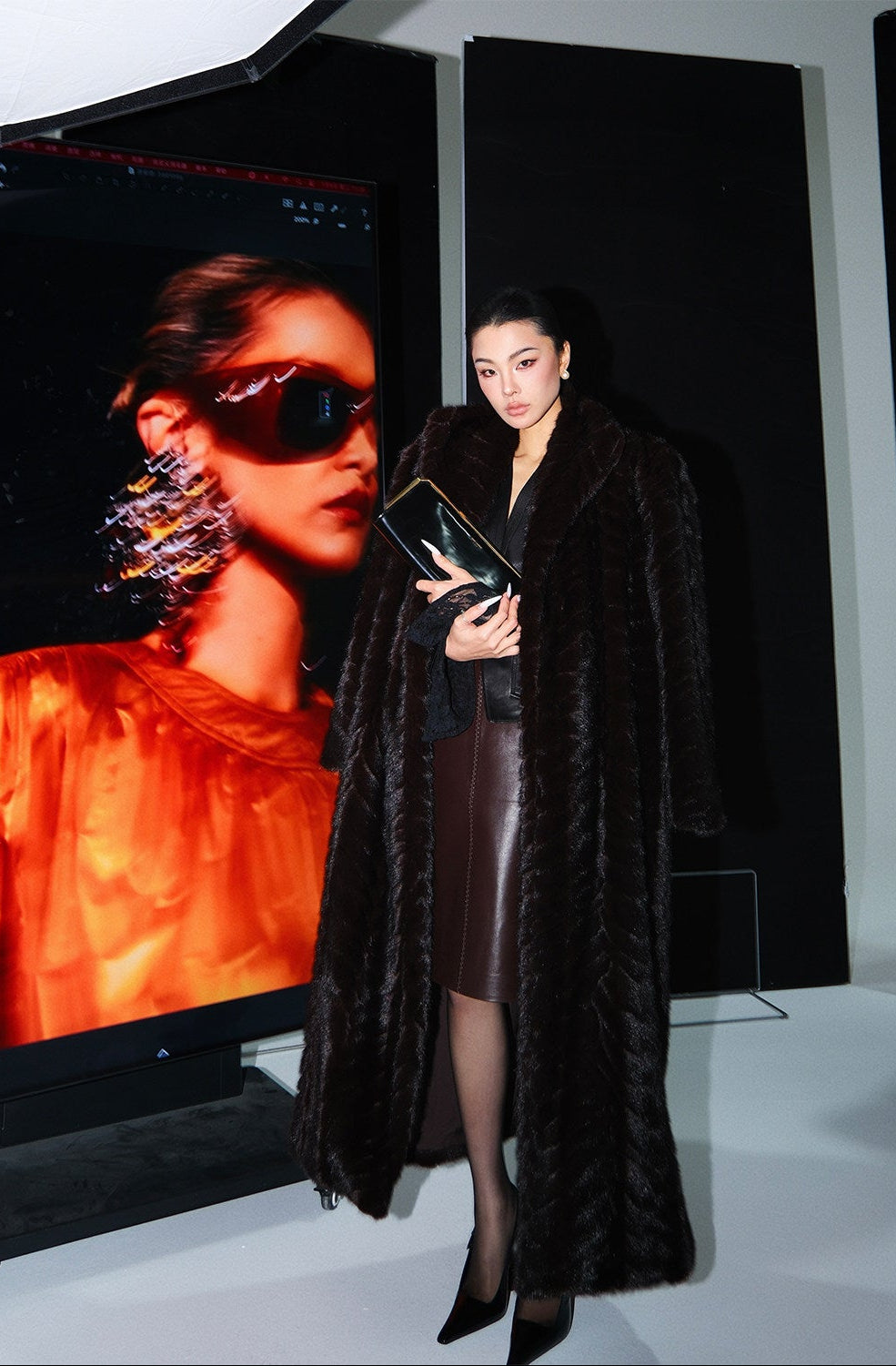 MEI SANGUAN Slavic coffee-colored imitation mink coat - ZOEY