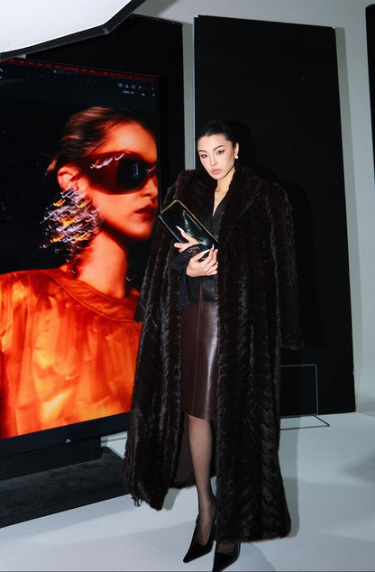 MEI SANGUAN Slavic coffee-colored imitation mink coat - ZOEY