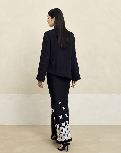 HECO Butterfly Embroidery black white High-waisted Straight Skirt Women - CODE.