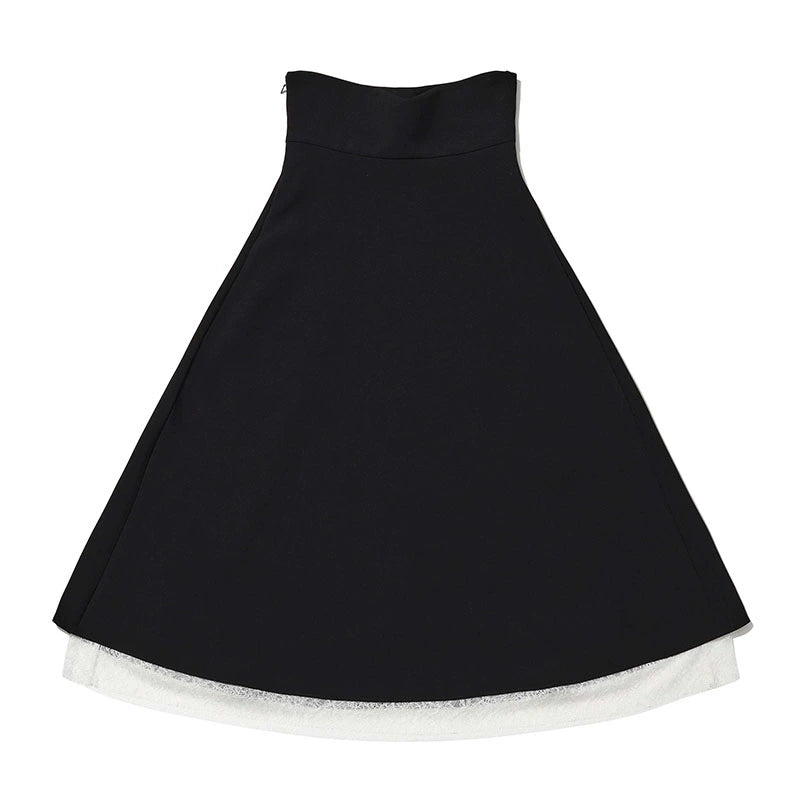 ATELIER MISS LU  Fall/Winter layered lace hem high-waisted umbrella skirt - DIONNE.
