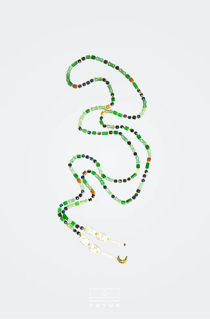 TUYUE multi-material jade × baroque pearl stacked long necklace-ELENA