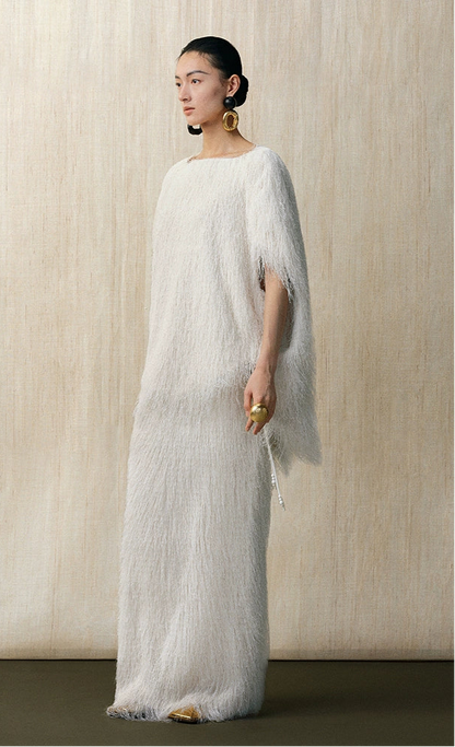 ZHUCHONGYUN  snow-white fringe loose straight long skirt-SOUH.
