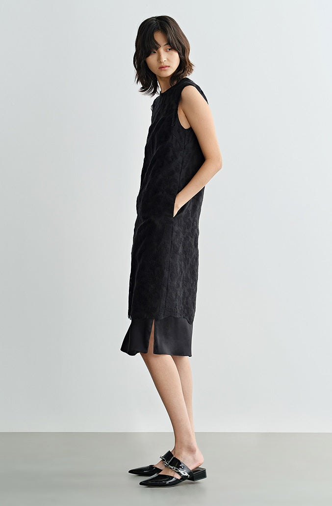 COMME MOI  summer silk embroidered slit midi dress - GLORY.