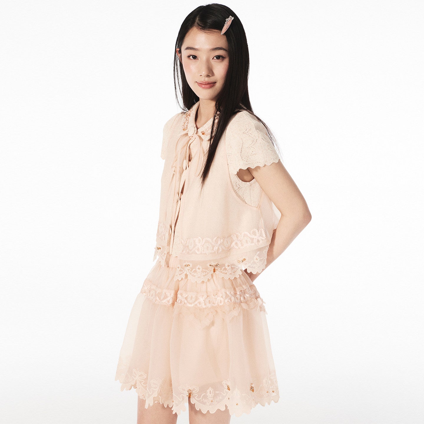 FAME A-line drapery embroidered two-piece top - DANICA