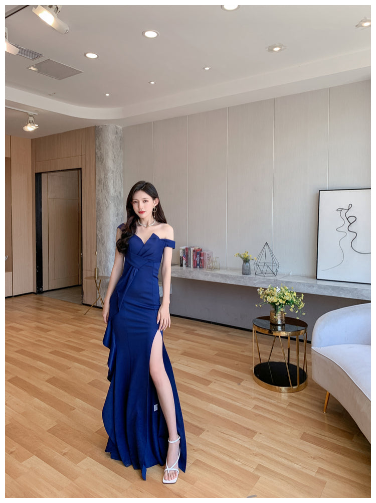 DOLLY Luxury Sleeveless Off Shoulder Tube Tob Long Irregular Slit Dinner Dress-KOKIE