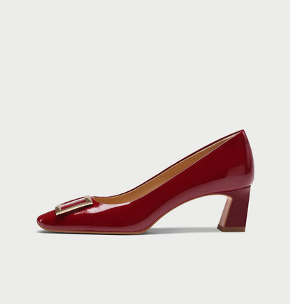 Pjjuu R Square Buckle V Red Block Heel  - CALEB