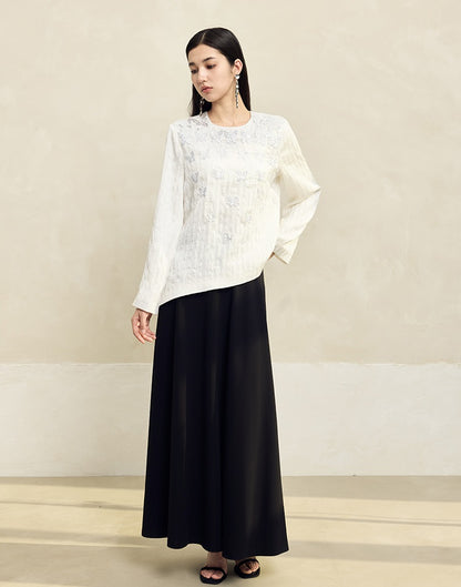 HECO butterfly beads embroidered round neck long sleeve top Women - CROWN.