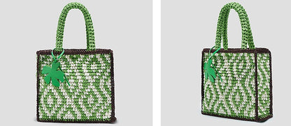 COMME MOI Lv Yan designer check contrast straw tote bag - SOLANE.